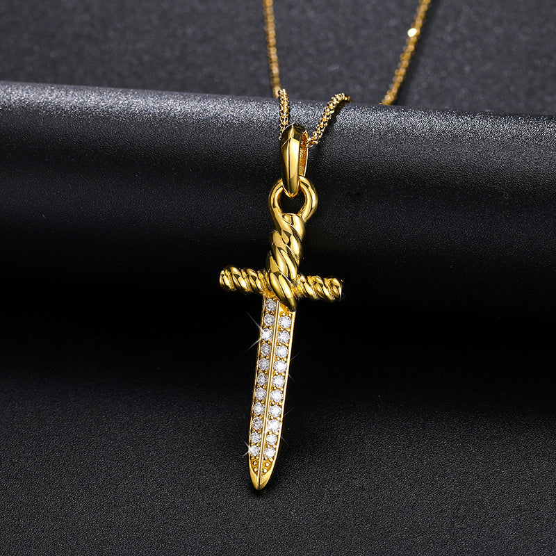 MOISSANITE DIAMOND SWORD CROSS PENDANT IN STERLING SILVER - Image 3