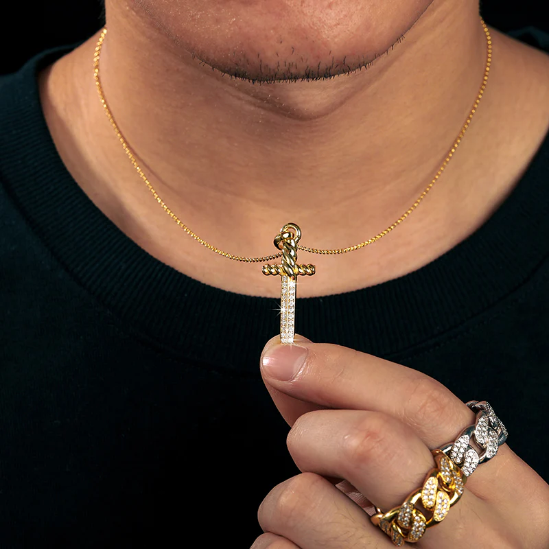 MOISSANITE DIAMOND SWORD CROSS PENDANT IN STERLING SILVER - Image 4