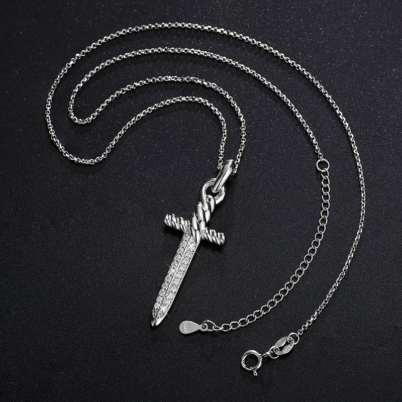 MOISSANITE DIAMOND SWORD CROSS PENDANT IN STERLING SILVER - Image 5