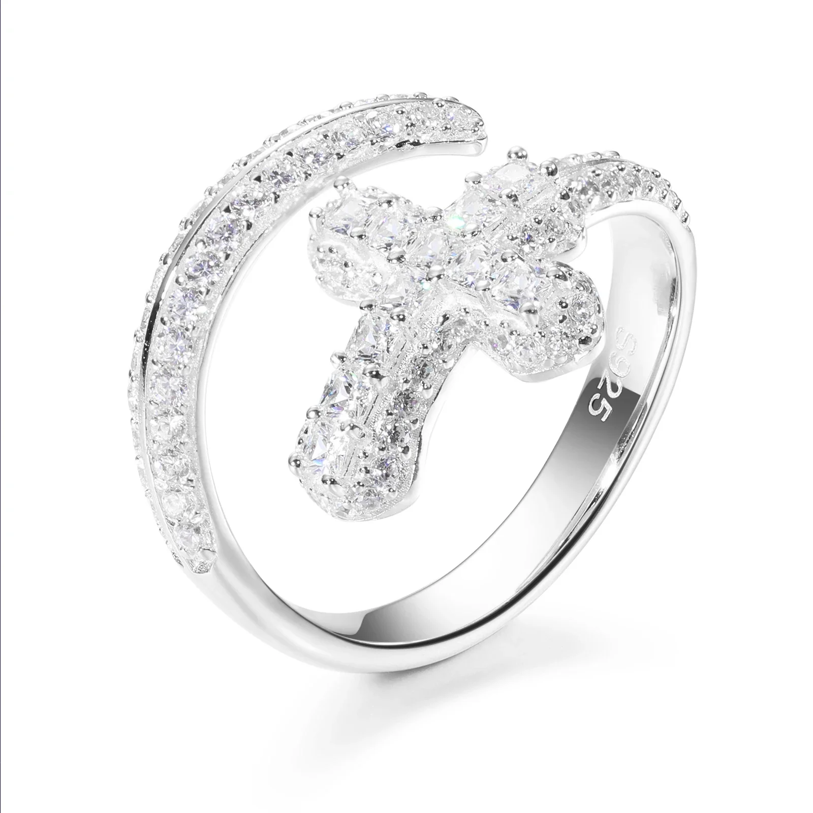 MOISSANITE DIAMOND SWORD CROSS RING IN STERLING SILVER - Image 2