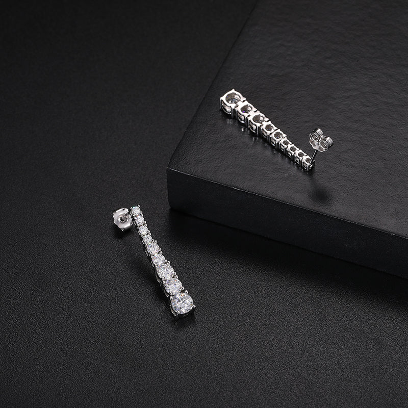 MOISSANITE DIAMOND TENNIS CHAIN LONG DANGLE DROP EARRINGS IN STERLING SILVER - Image 3