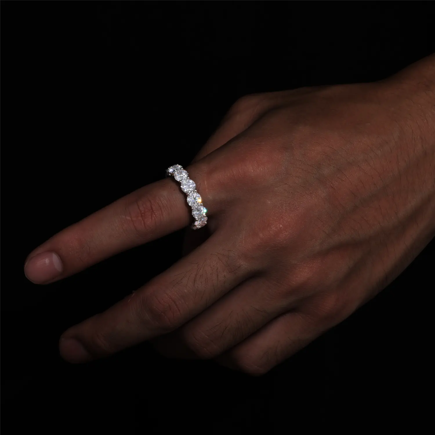 MOISSANITE DIAMOND TENNIS ETERNITY ENGAGEMENT RING IN STERLING SILVER - Image 2
