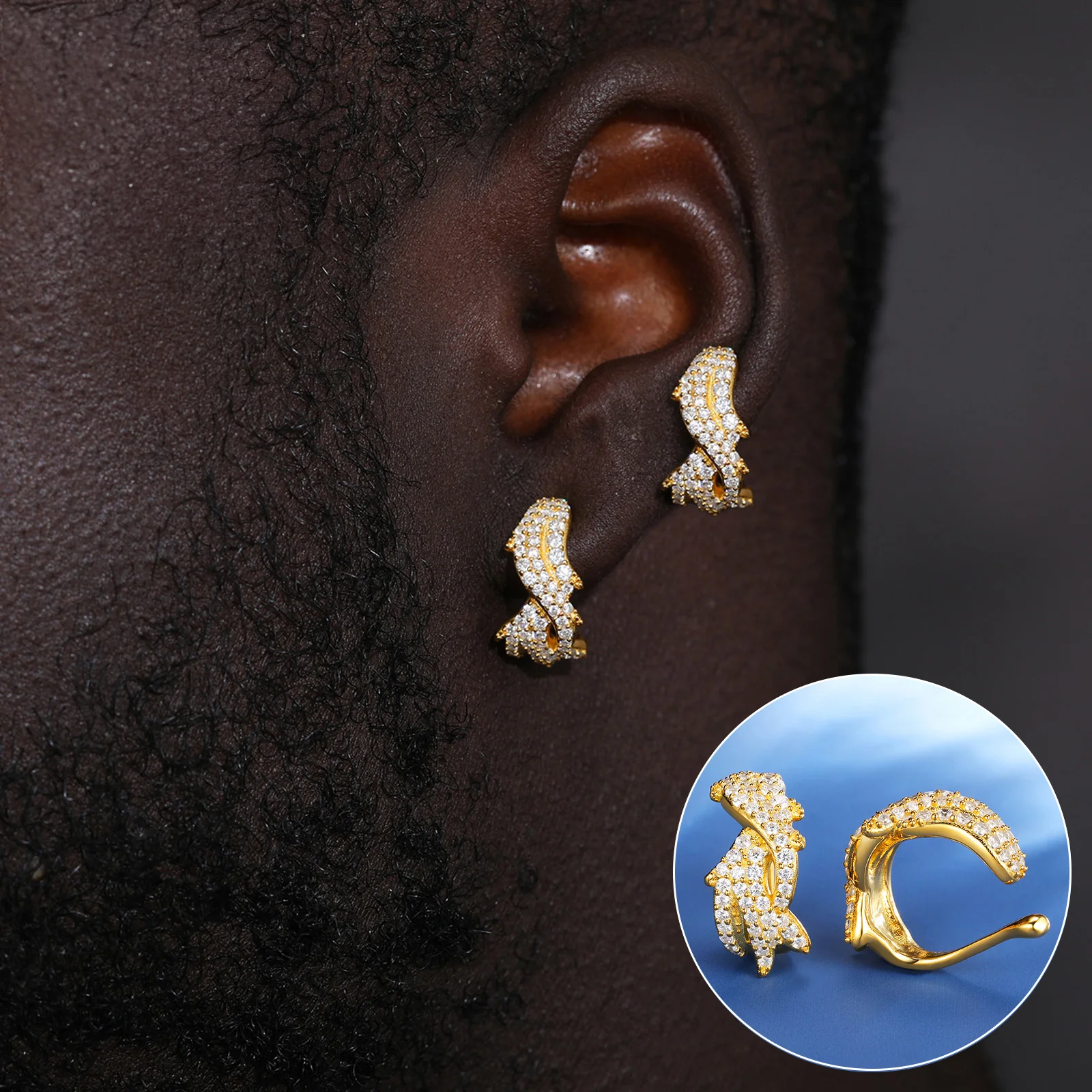 MOISSANITE DIAMOND THORNS CLIP-ON EAR CUFF EARRINGS IN STERLING SILVER - Image 3