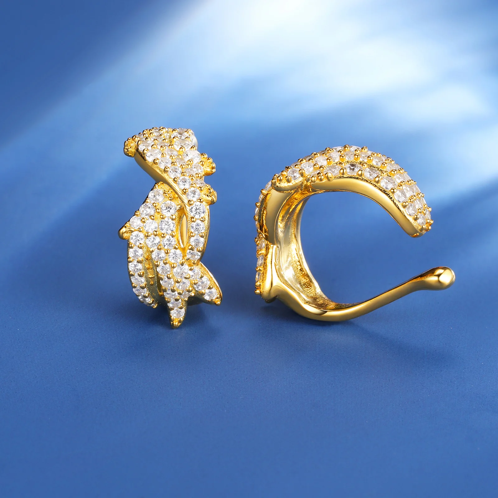 MOISSANITE DIAMOND THORNS CLIP-ON EAR CUFF EARRINGS IN STERLING SILVER - Image 4