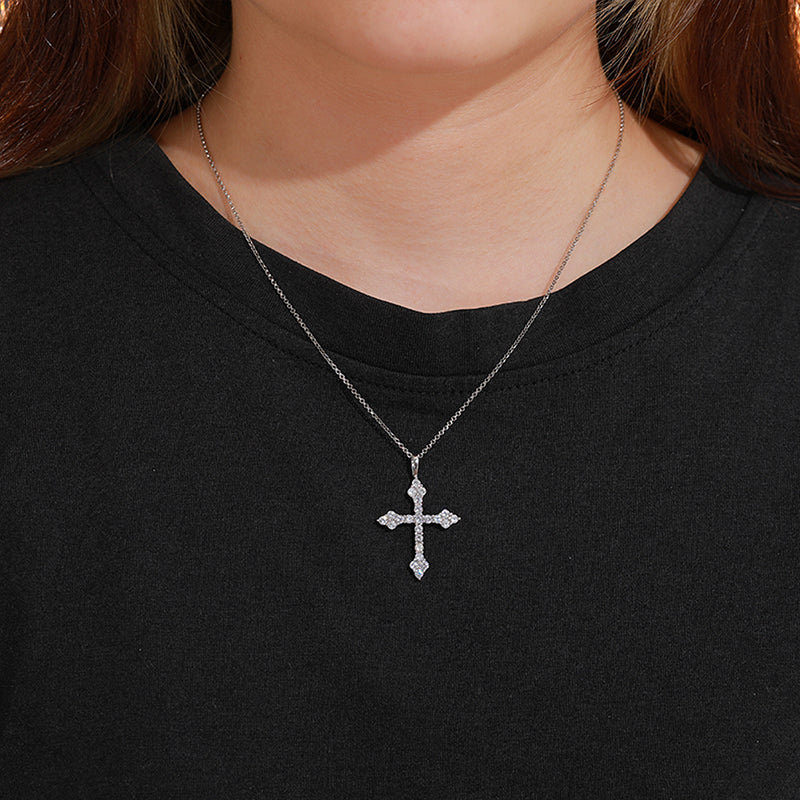 MOISSANITE DIAMOND TRI-STONE CROSS PENDANT IN STERLING SILVER - Image 2