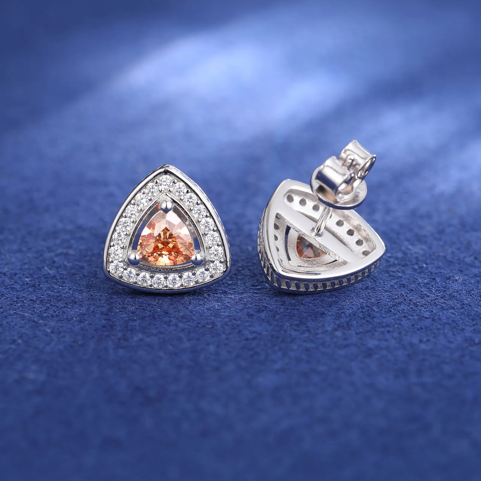 MOISSANITE DIAMOND TRIANGLE HALO STUD EARRINGS IN STERLING SILVER - Image 3