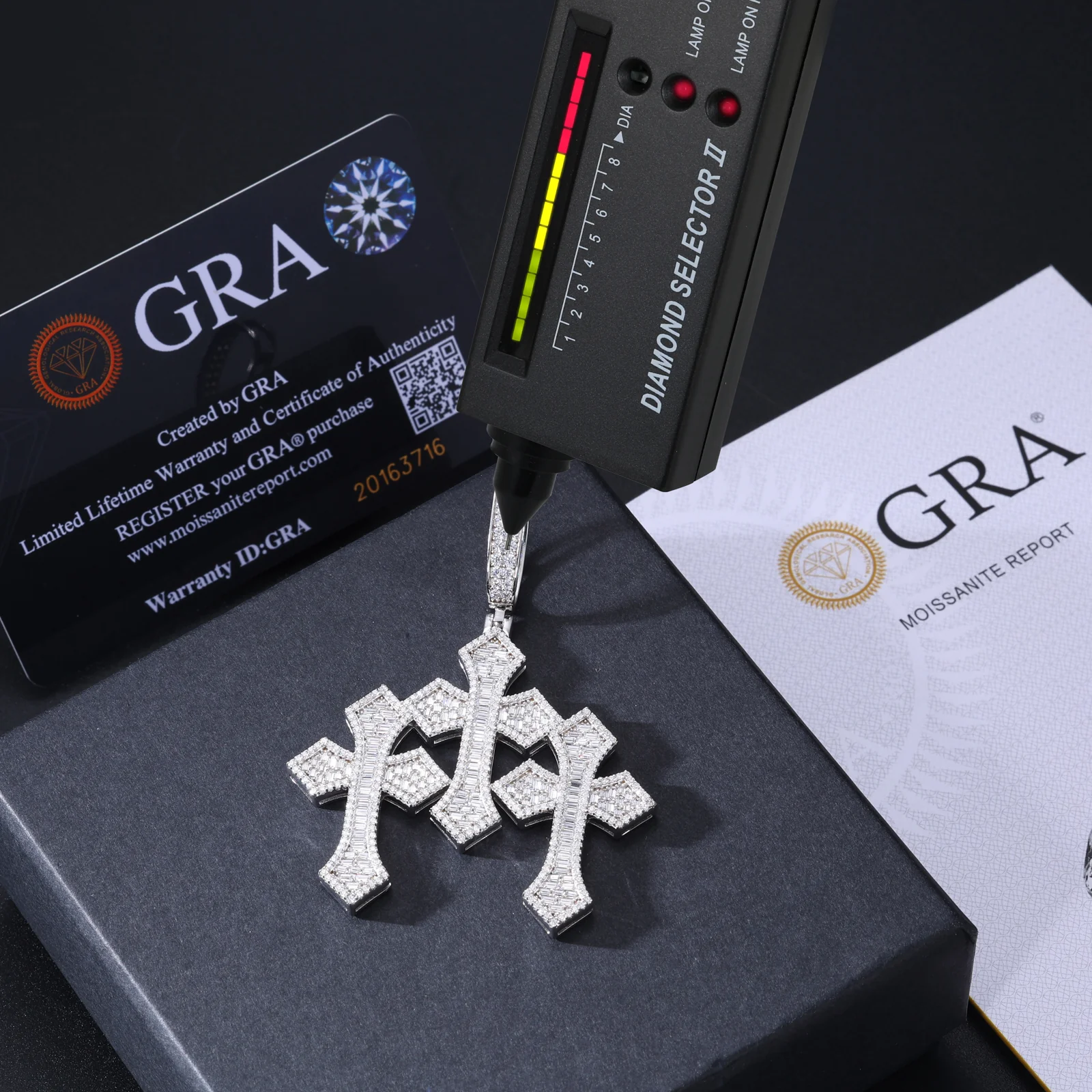 MOISSANITE DIAMOND TRIPLE CROSS PENDANT IN STERLING SILVER - Image 4