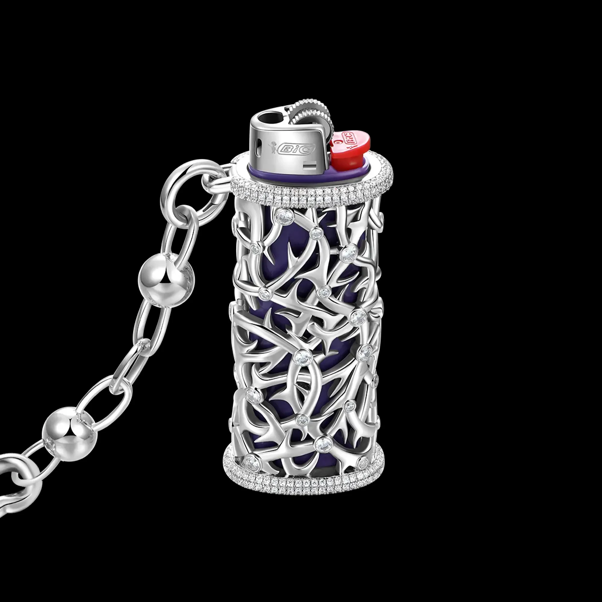 MOISSANITE DIAMOND TWILIGHT VINE LIGHTER CASE IN STERLING SILVER - Image 3