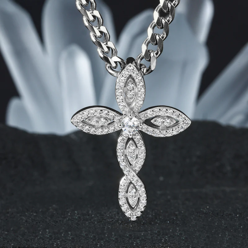 MOISSANITE DIAMOND TWISTED CROSS PENDANT IN STERLING SILVER - Image 3