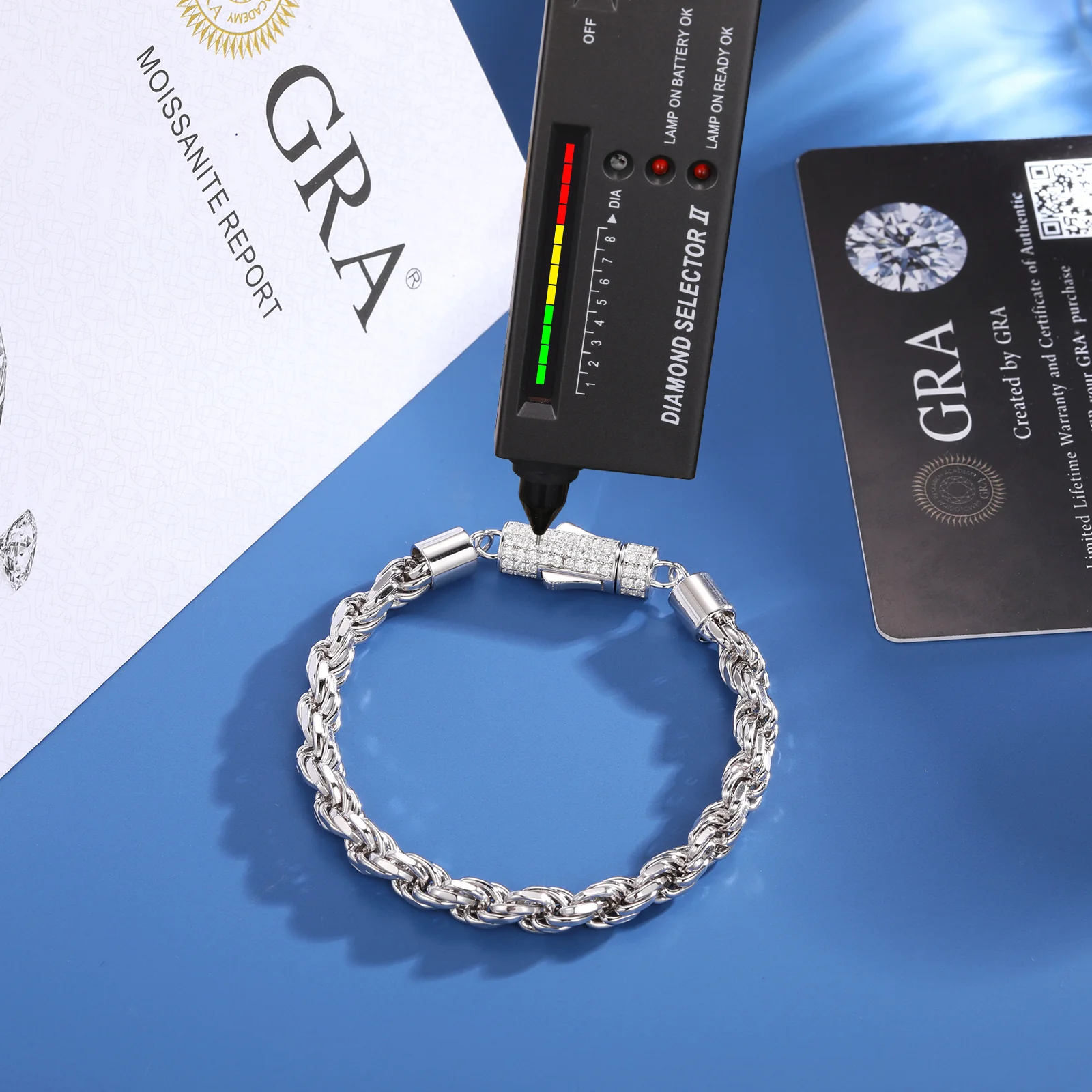 TWISTED LINK CHAIN BRACELET IN STERLING SILVER with MOISSANITE DIAMOND on LOCK - Image 5