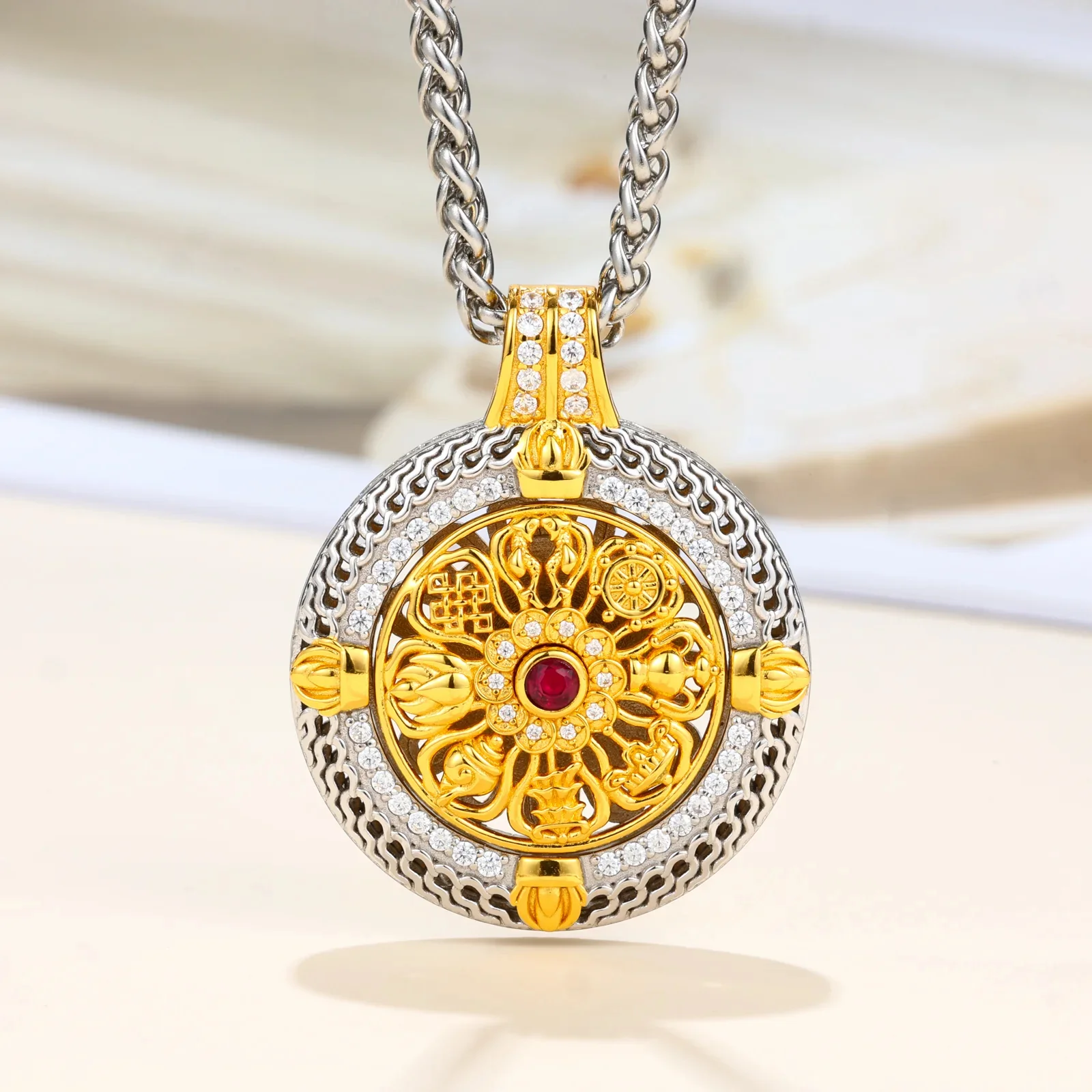 MOISSANITE DIAMOND VINTAGE SPINNER PENDANT IN STERLING SILVER - Image 5