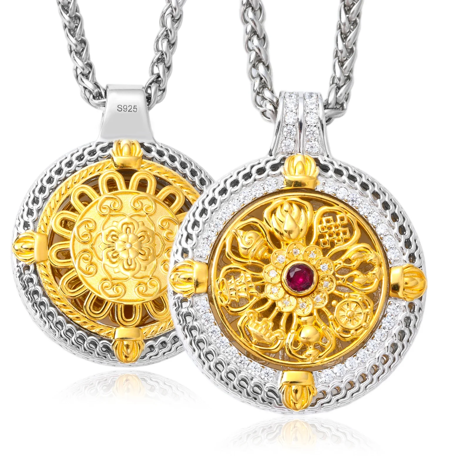 MOISSANITE DIAMOND VINTAGE SPINNER PENDANT IN STERLING SILVER - Image 6