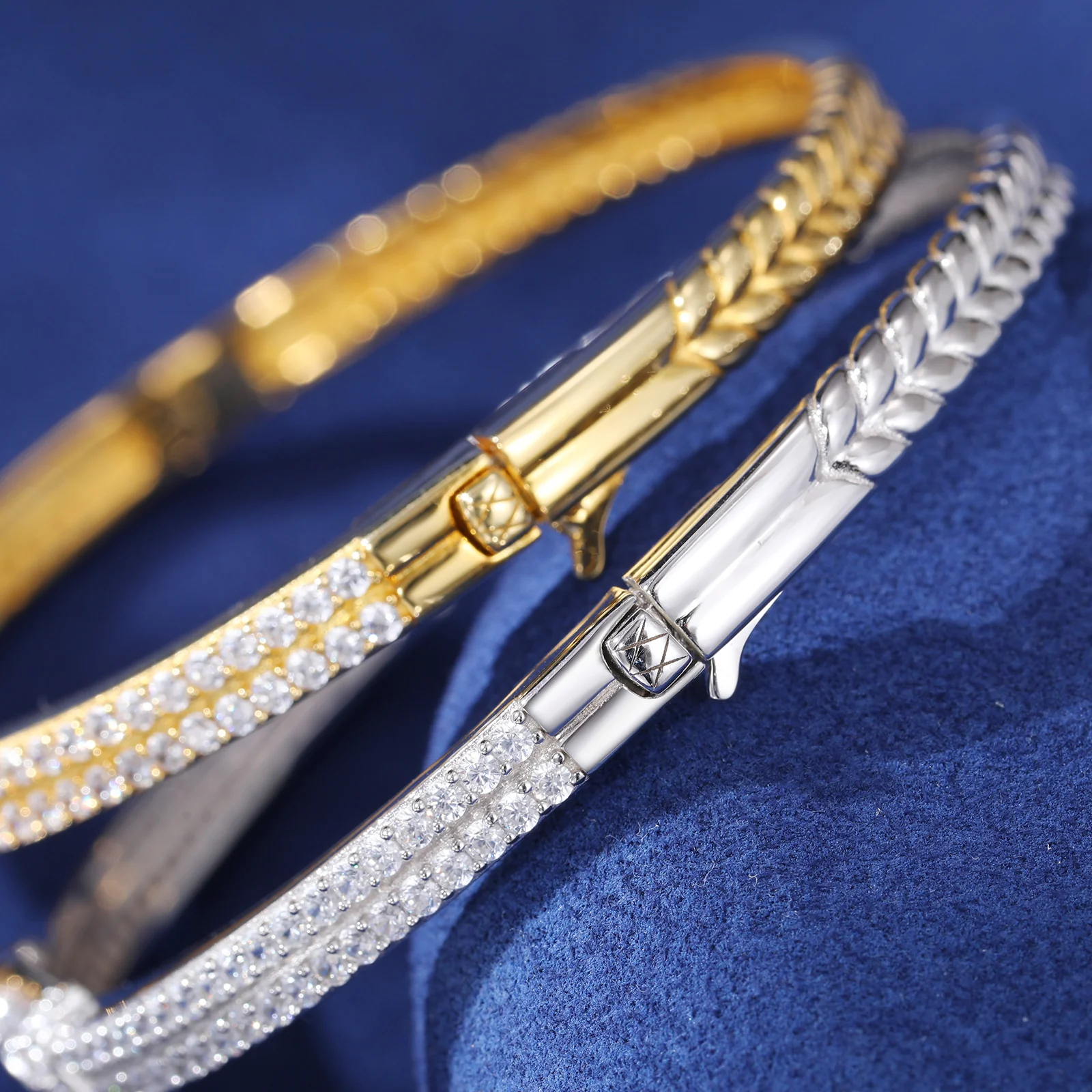MOISSANITE DIAMOND WATER DROP BANGLE BRACELET IN STERLING SILVER - Image 2