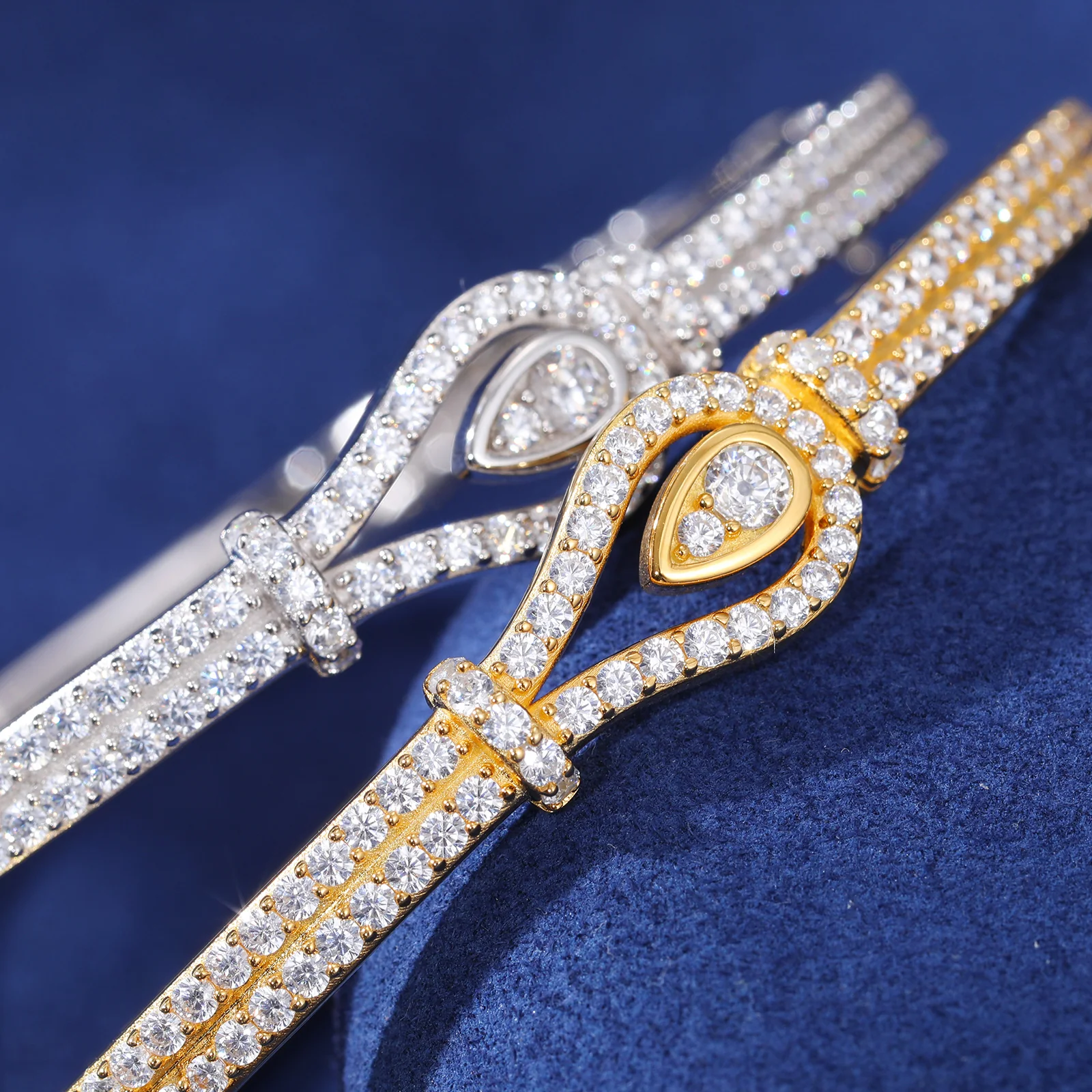 MOISSANITE DIAMOND WATER DROP BANGLE BRACELET IN STERLING SILVER - Image 3