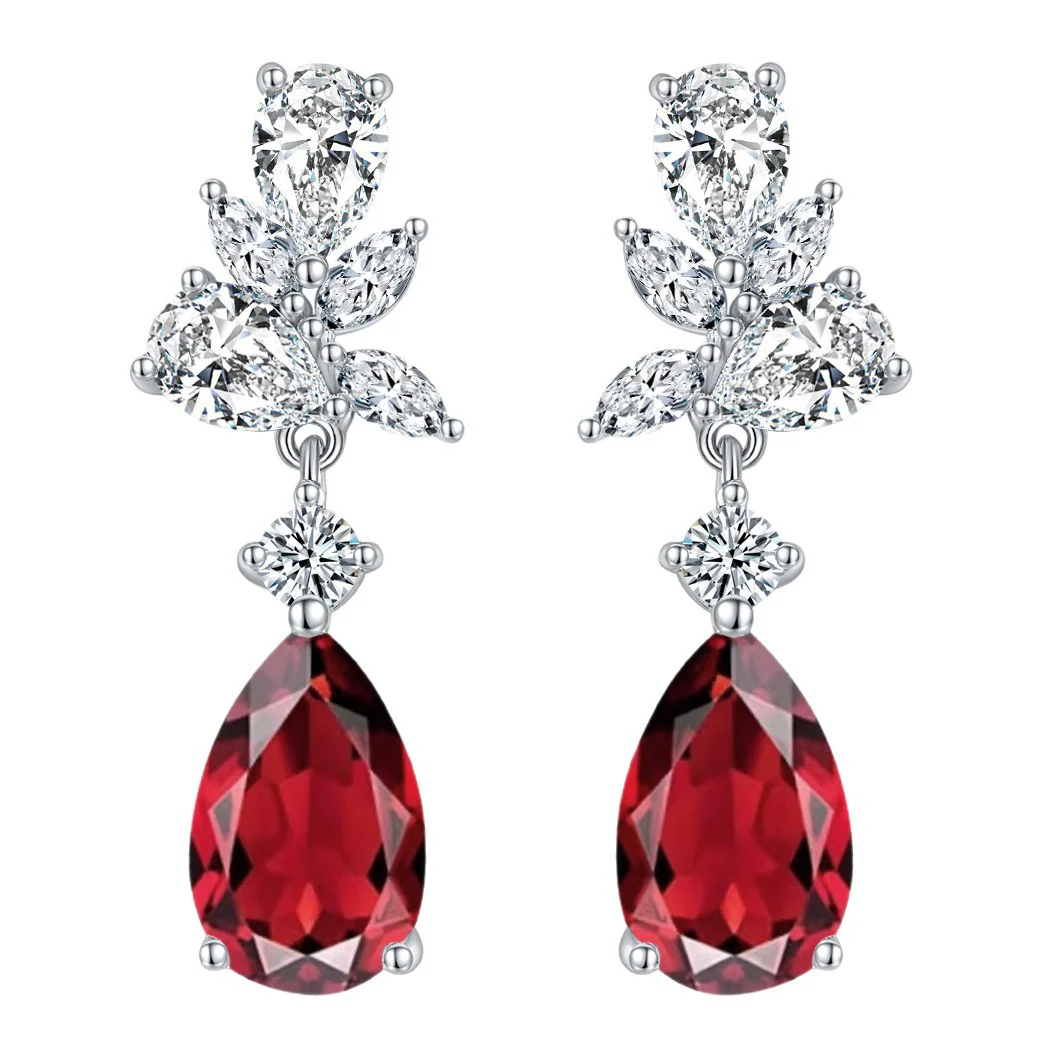 MOISSANITE DIAMOND WATER DROP RUBY EARRINGS IN STERLING SILVER - Image 5