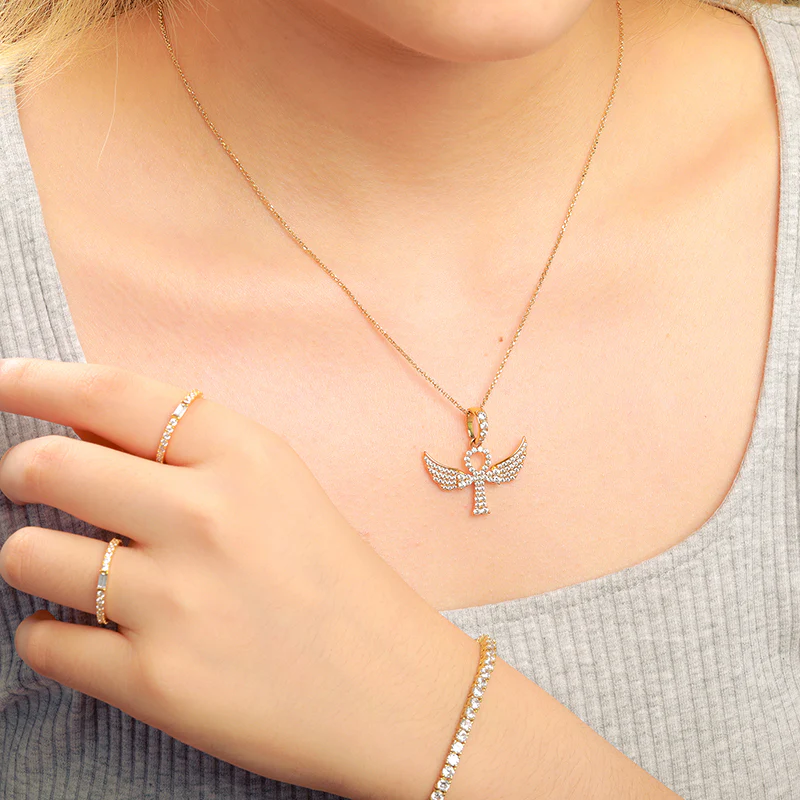 MOISSANITE DIAMOND WING SHAPE CROSS PENDANT IN STERLING SILVER - Image 3