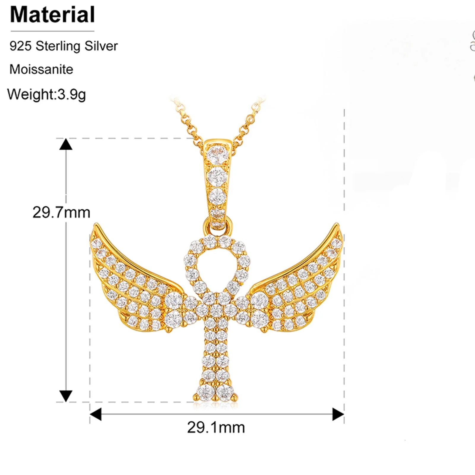 MOISSANITE DIAMOND WING SHAPE CROSS PENDANT IN STERLING SILVER - Image 6