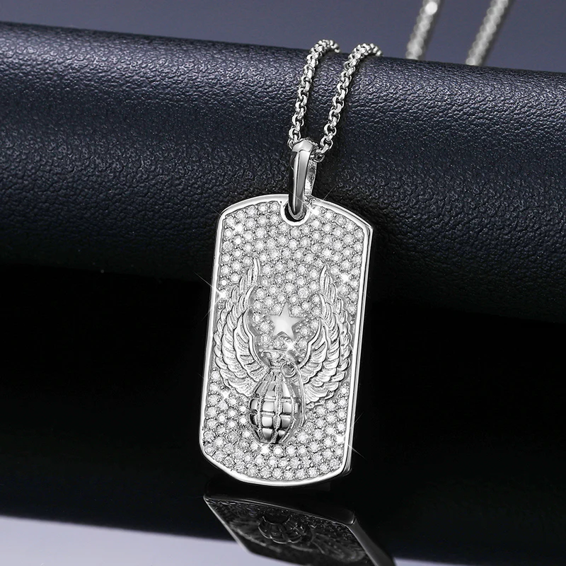 MOISSANITE DIAMOND WINGED GRENADE PENDANT IN STERLING SILVER - Image 3