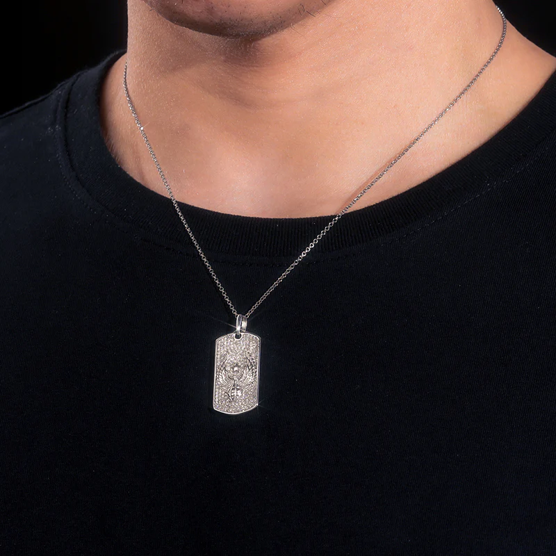 MOISSANITE DIAMOND WINGED GRENADE PENDANT IN STERLING SILVER - Image 4