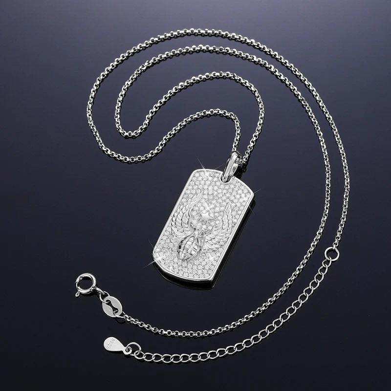 MOISSANITE DIAMOND WINGED GRENADE PENDANT IN STERLING SILVER - Image 5