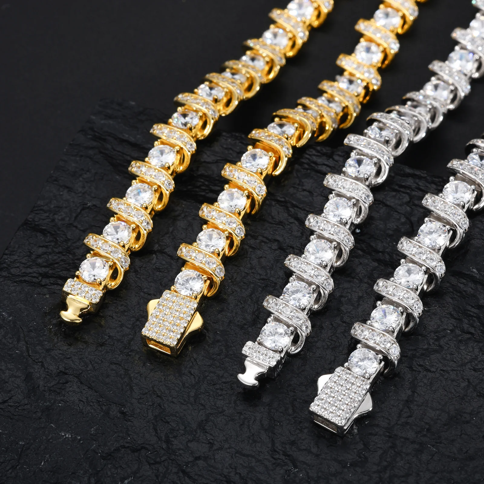 MOISSANITE DIAMOND WRAP LINK CHAIN NECKLACE OR BRACELET IN STERLING SILVER - Image 3