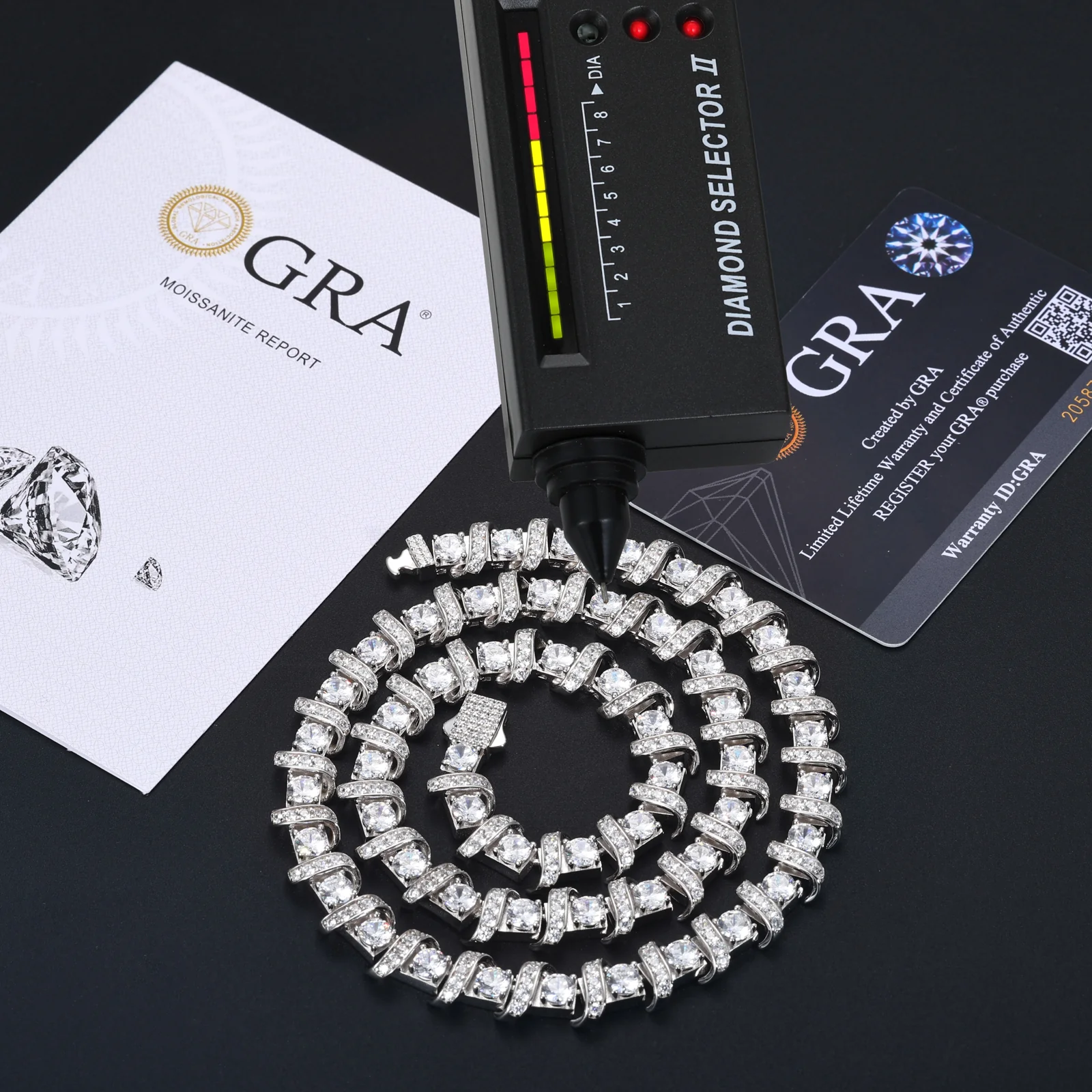 MOISSANITE DIAMOND WRAP LINK CHAIN NECKLACE OR BRACELET IN STERLING SILVER - Image 5
