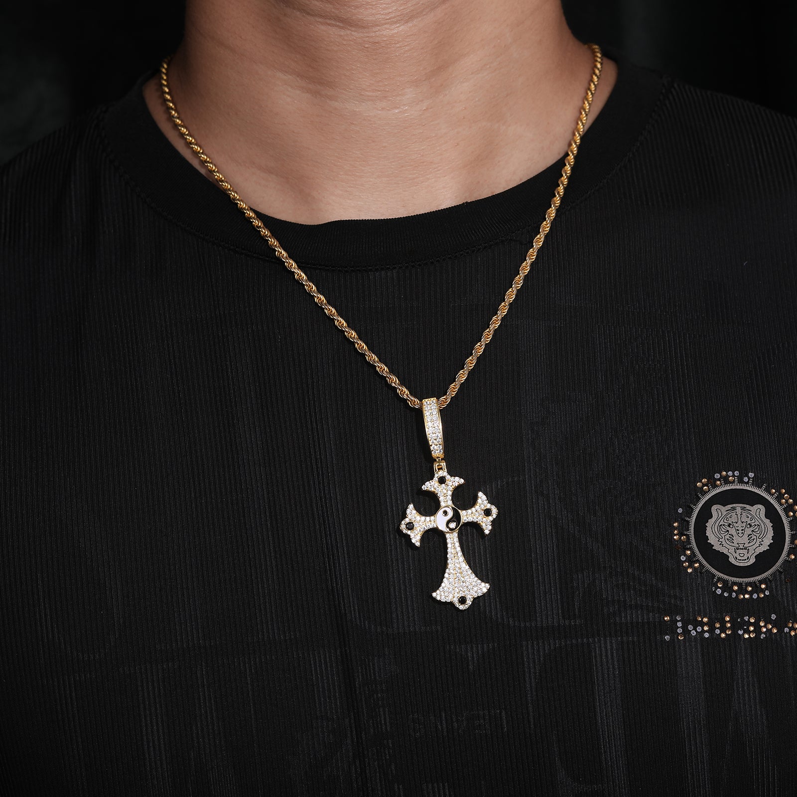 MOISSANITE DIAMOND YIN-YANG CROSS PENDANT IN STERLING SILVER - Image 2