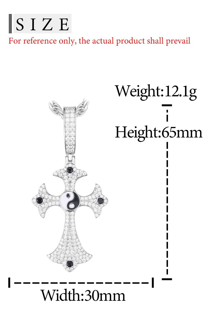 MOISSANITE DIAMOND YIN-YANG CROSS PENDANT IN STERLING SILVER - Image 6