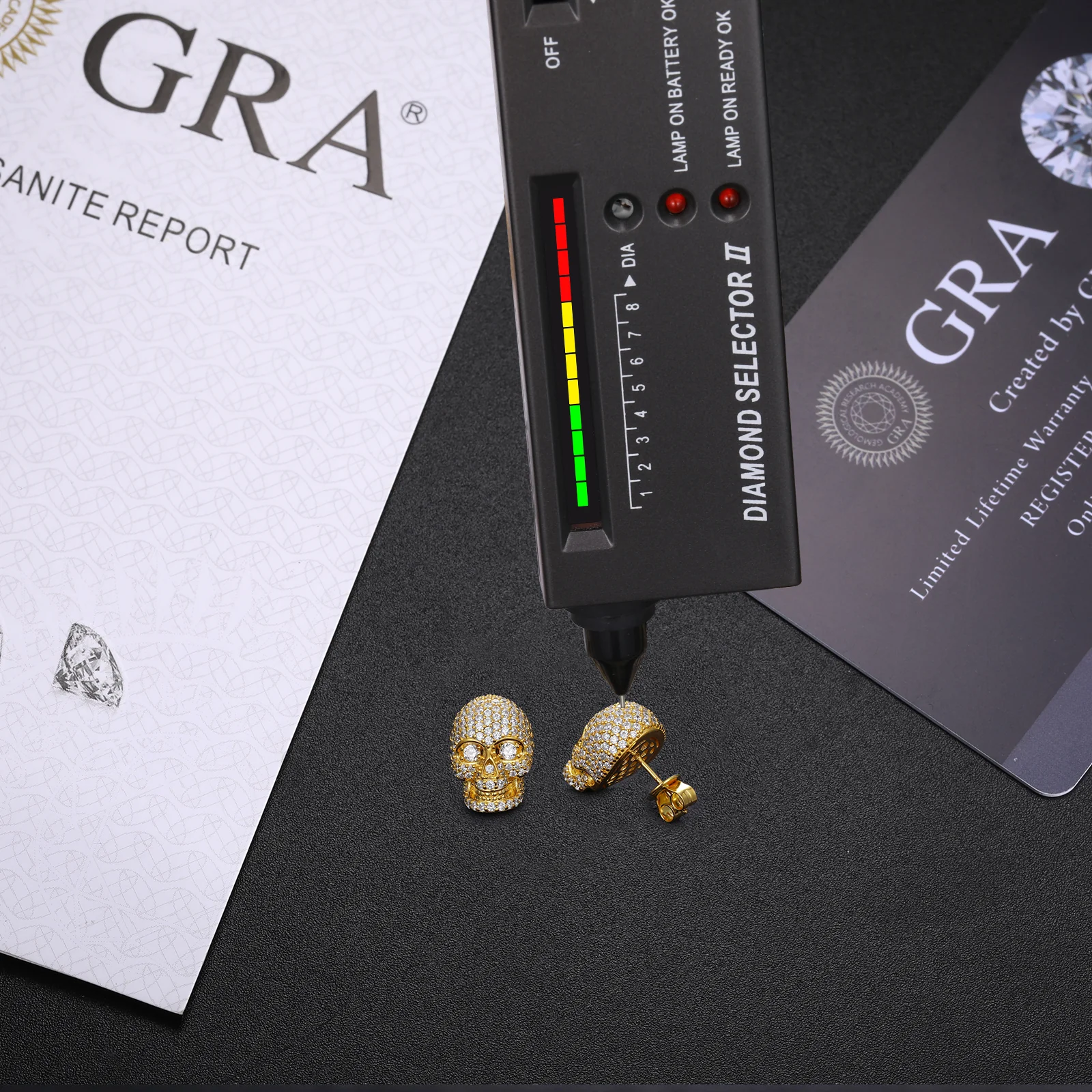 MOISSANITE DIAMONDS ICED OUT SKULL STUD EARRINGS IN STERLING SILVER - Image 4