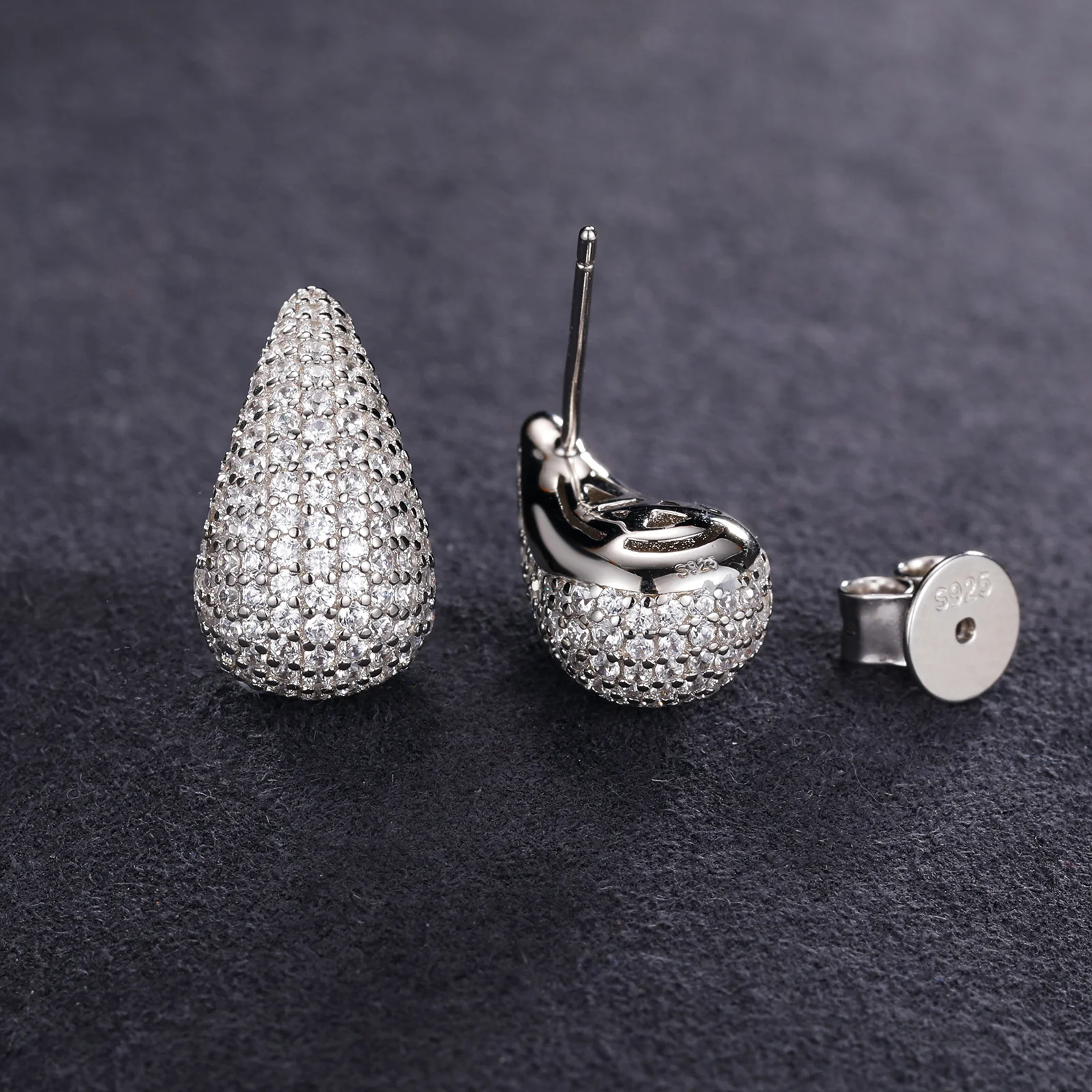 MOISSANITE DIAMONDS TEARDROP/WATERDROP STUD EARRINGS IN STERLING SILVER - Image 2