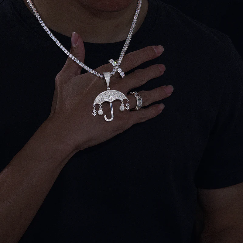 MOISSANITE DOLLAR MONEY BAG UMBRELLA PENDANT IN STERLING SILVER - Image 4