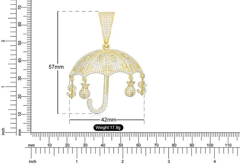 MOISSANITE DOLLAR MONEY BAG UMBRELLA PENDANT IN STERLING SILVER - Image 6