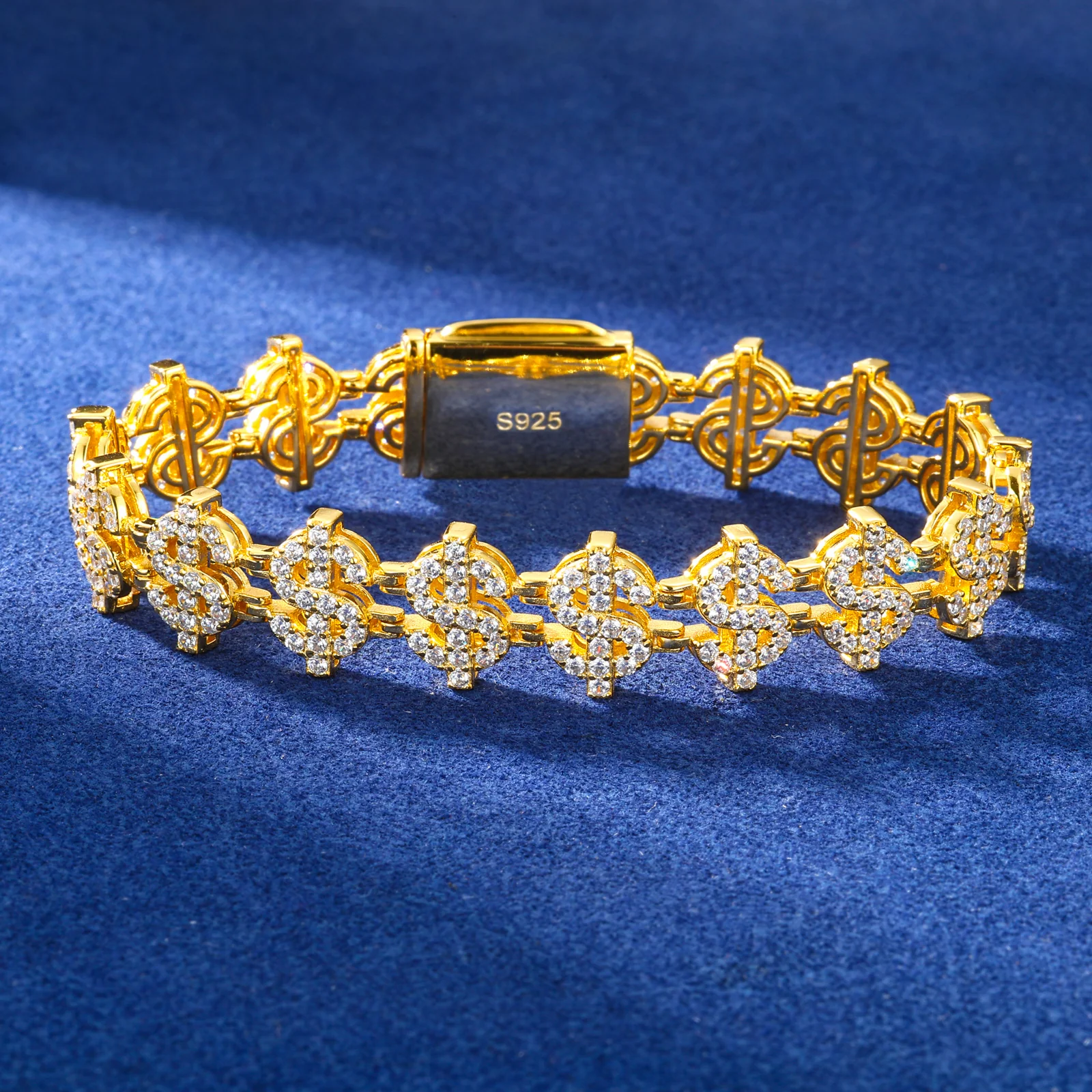 MOISSANITE DOLLAR SIGN LINK BRACELET IN STERLING SILVER - Image 2