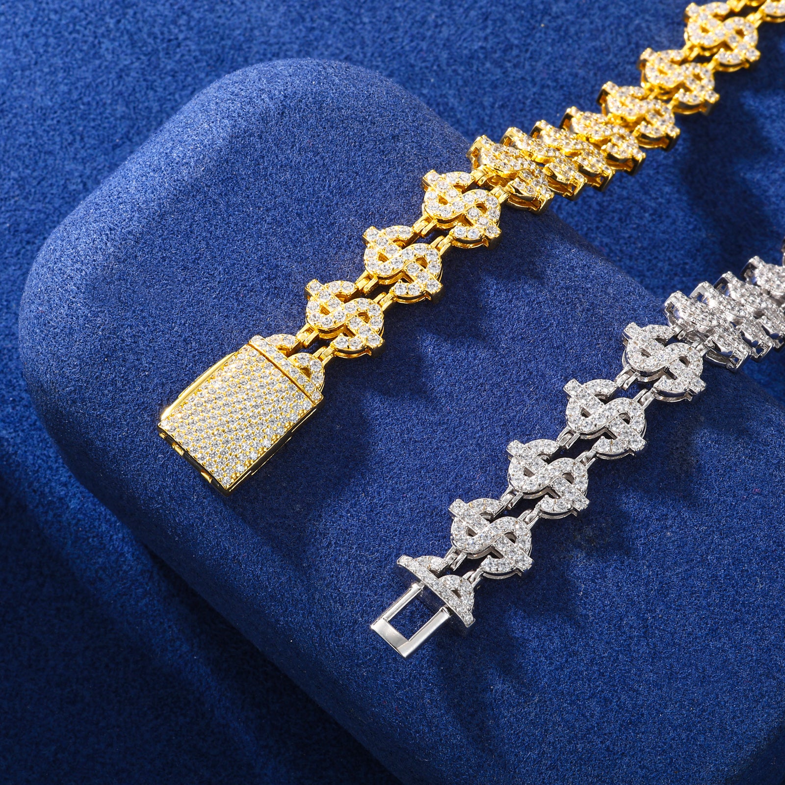 MOISSANITE DOLLAR SIGN LINK BRACELET IN STERLING SILVER - Image 3