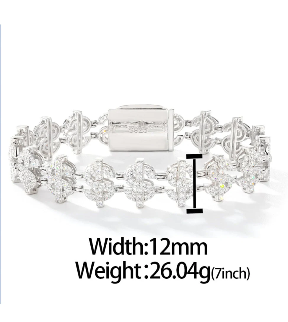MOISSANITE DOLLAR SIGN LINK BRACELET IN STERLING SILVER - Image 8