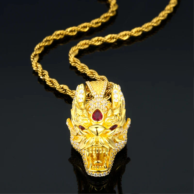 MOISSANITE DRAGON HEAD PENDANT IN STERLING SILVER - Image 3