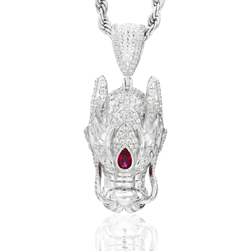 MOISSANITE DRAGON HEAD PENDANT IN STERLING SILVER - Image 6