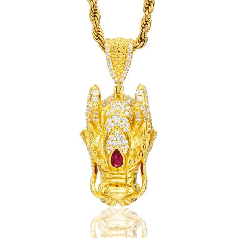 MOISSANITE DRAGON HEAD PENDANT IN STERLING SILVER - Image 7