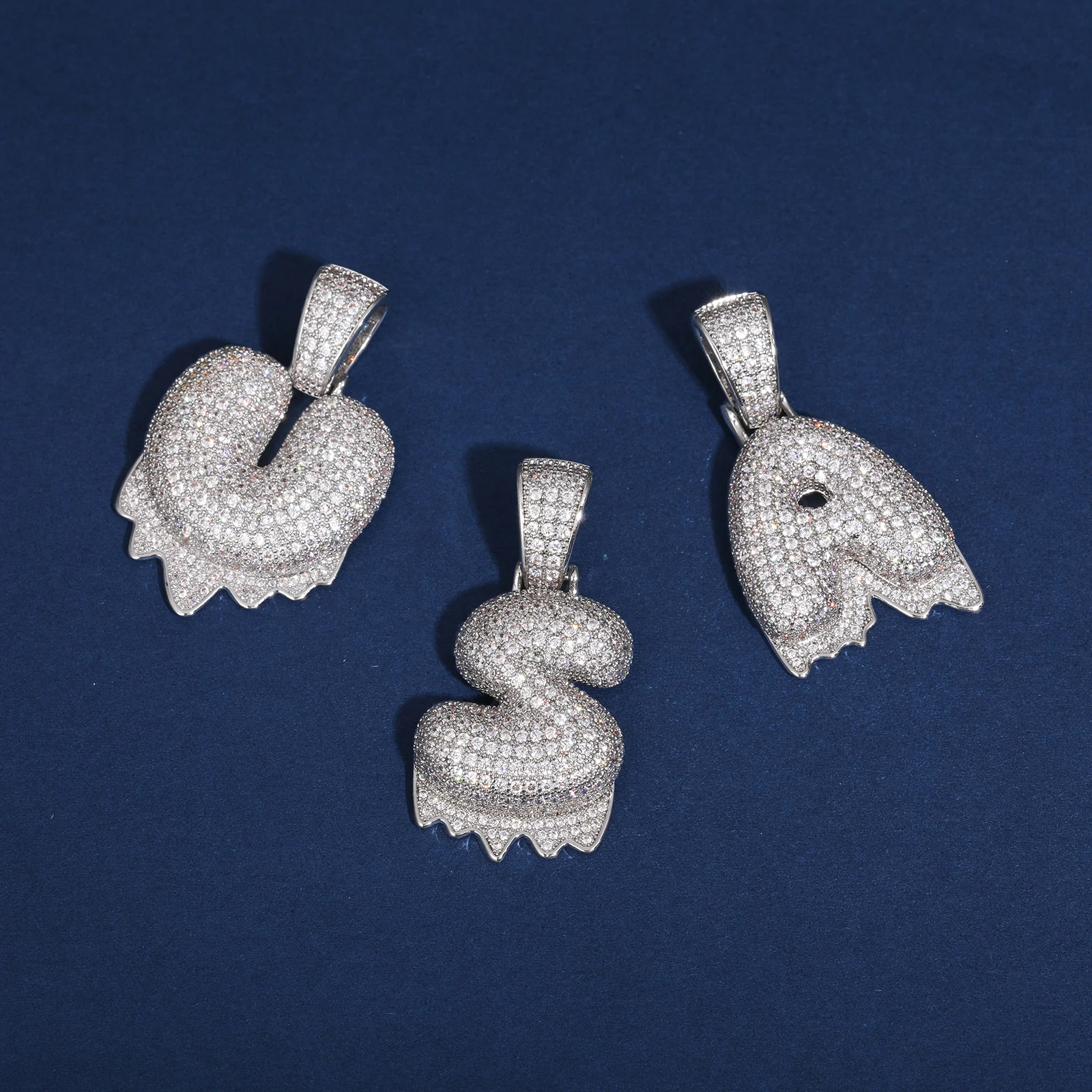 MOISSANITE DRIP LETTER ALPHABET PENDANT IN STERLING SILVER - Image 3