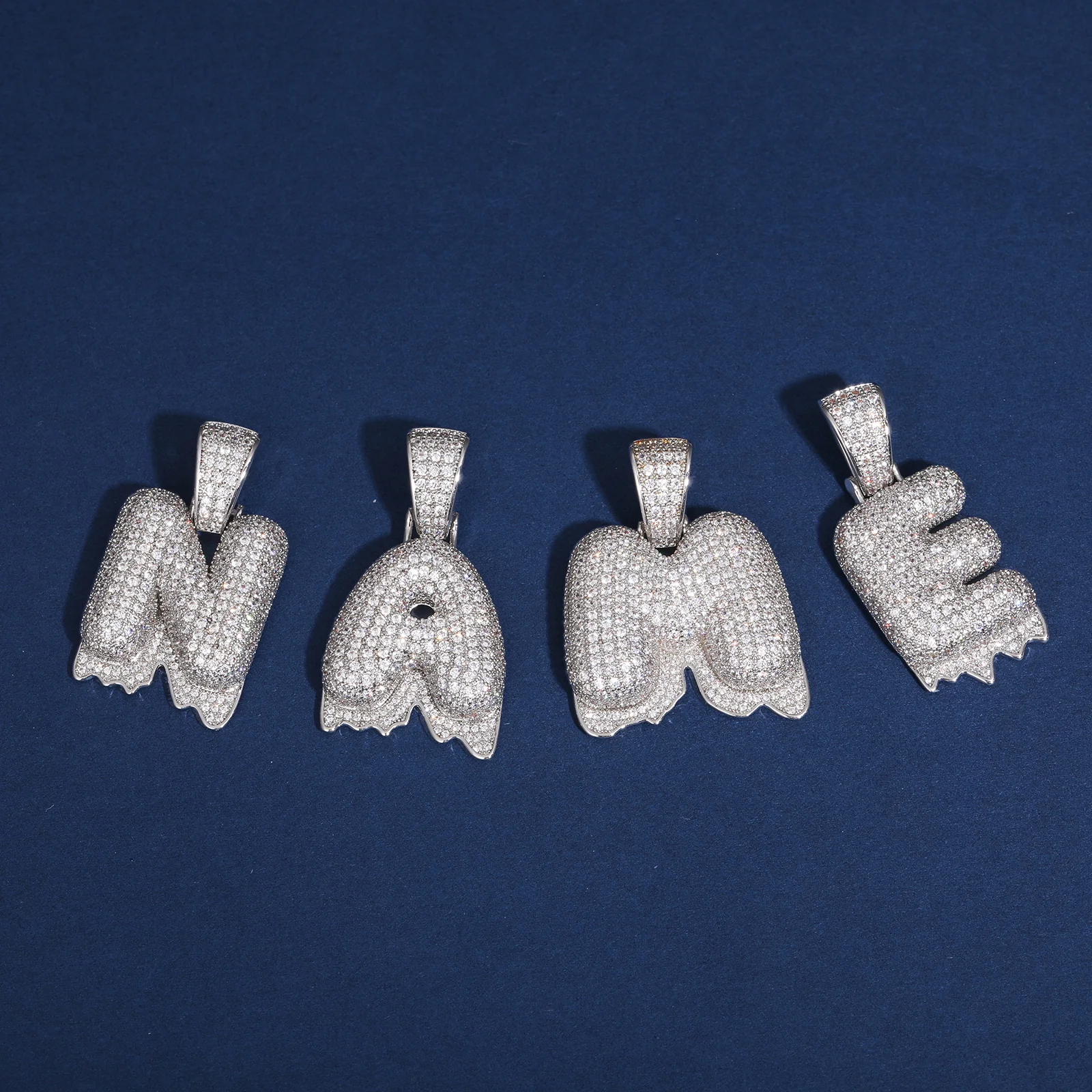 MOISSANITE DRIP LETTER ALPHABET PENDANT IN STERLING SILVER - Image 4