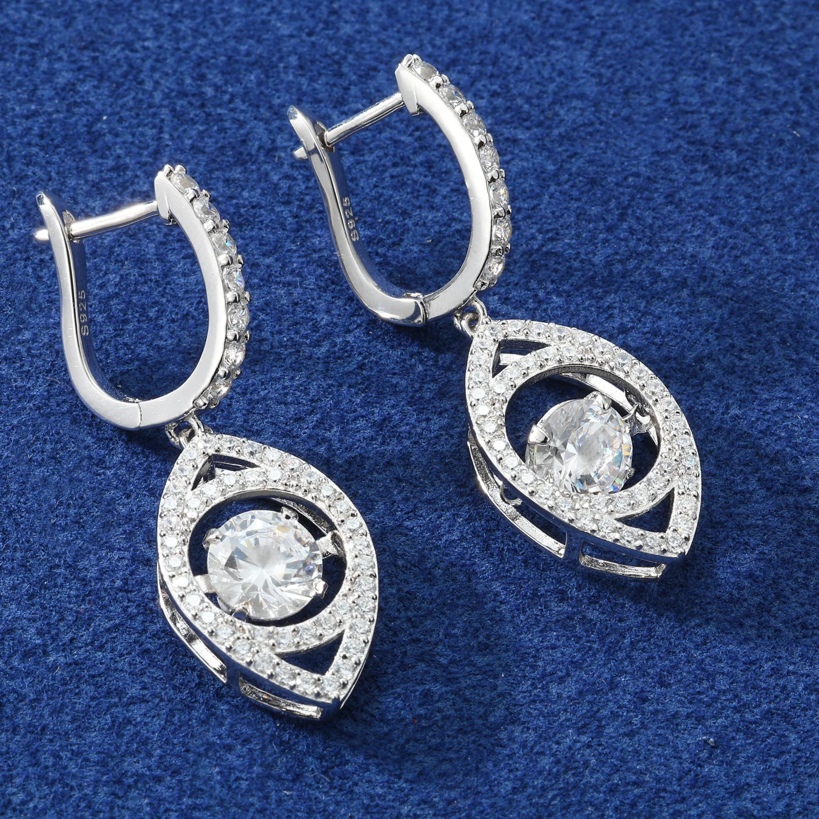 MOISSANITE EYE DROP EARRINGS IN STERLING SILVER - Image 4
