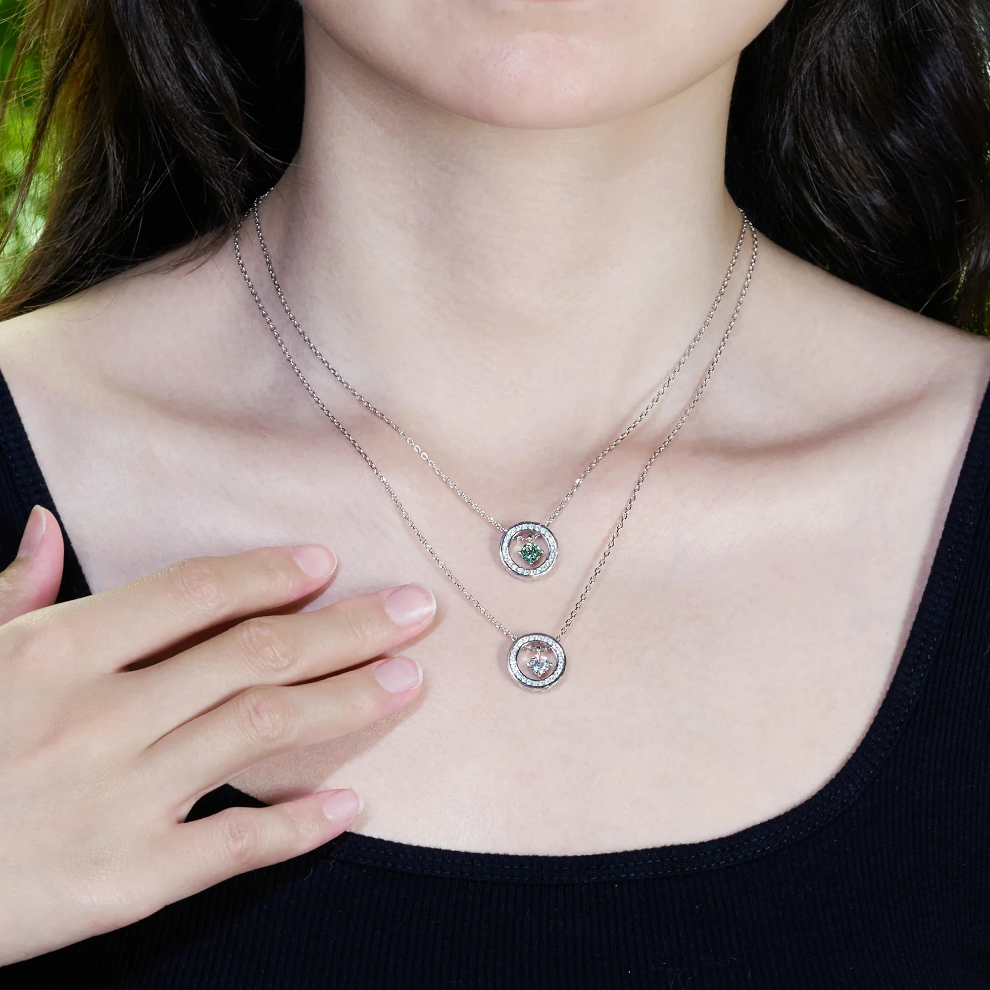 MOISSANITE FLOATING STONE DAINTY PENDANT IN STERLING SILVER - Image 2