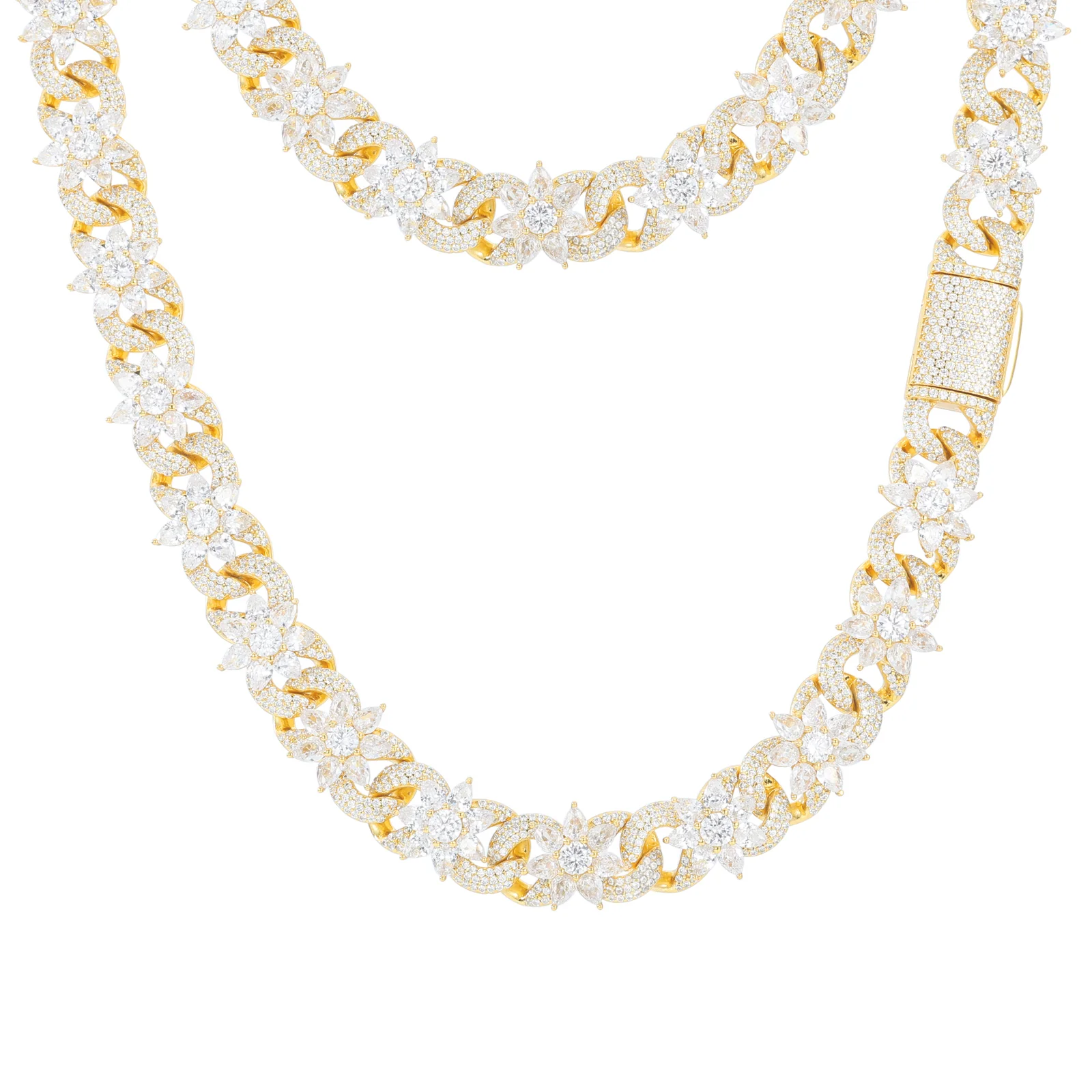 MOISSANITE FLOWER CUBAN BRACELET AND NECKLACE IN STERLING SILVER - Image 5