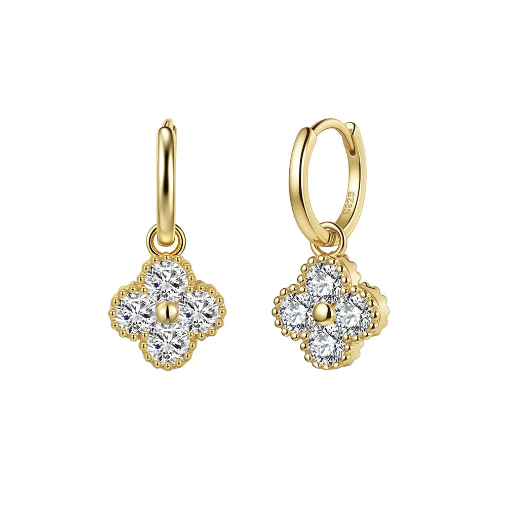 MOISSANITE FOUR LEAF CLOVER EARRINGS IN STERLING SILVER - Image 2