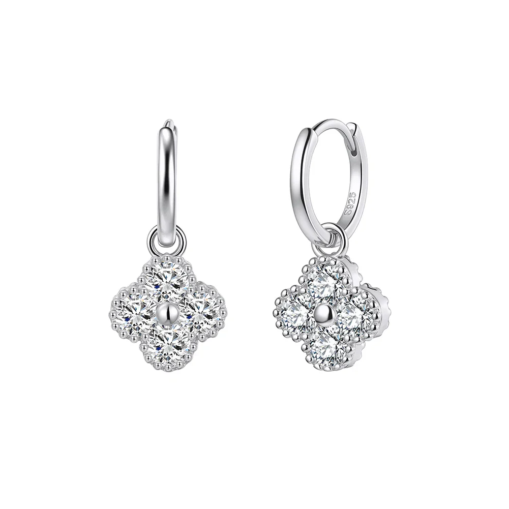 MOISSANITE FOUR LEAF CLOVER EARRINGS IN STERLING SILVER - Image 5