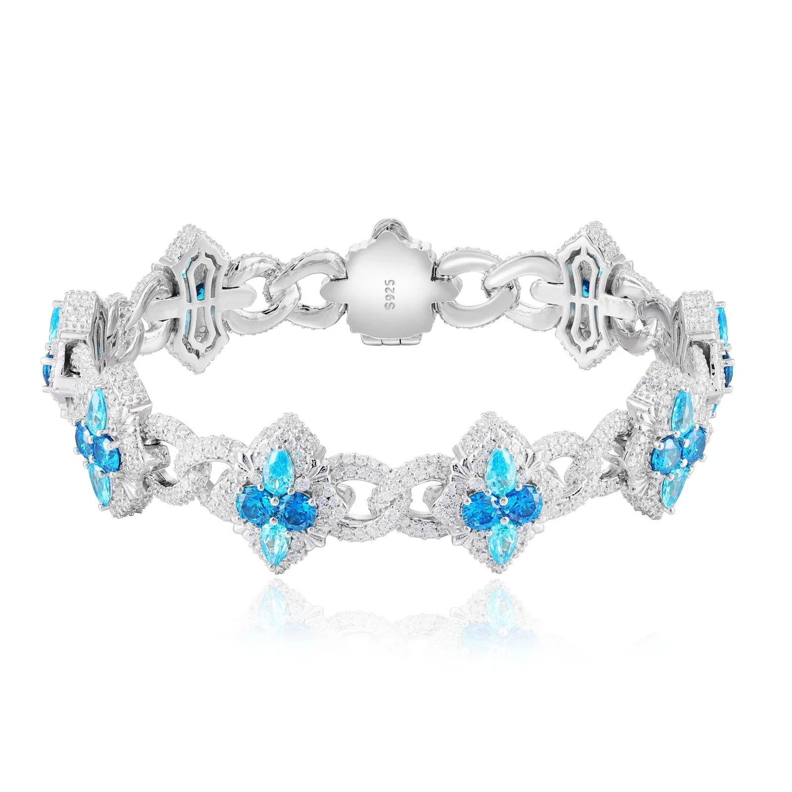 MOISSANITE FOUR LEAF CLOVER INFINITY LINK BRACELET IN STERLING SILVER - Image 6