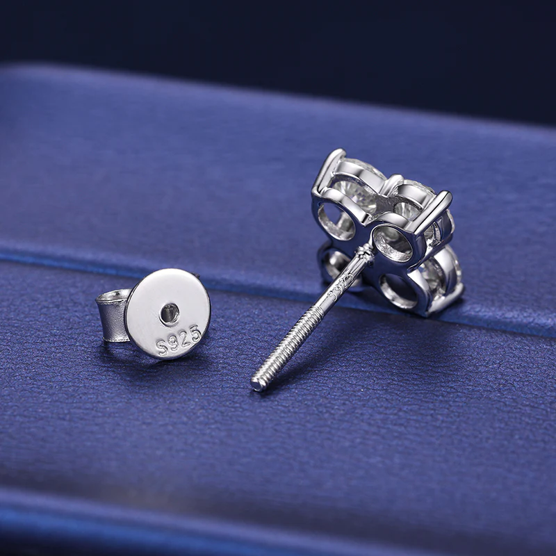 MOISSANITE FOUR LEAF CLOVER STUD EARRINGS IN STERLING SILVER - Image 3