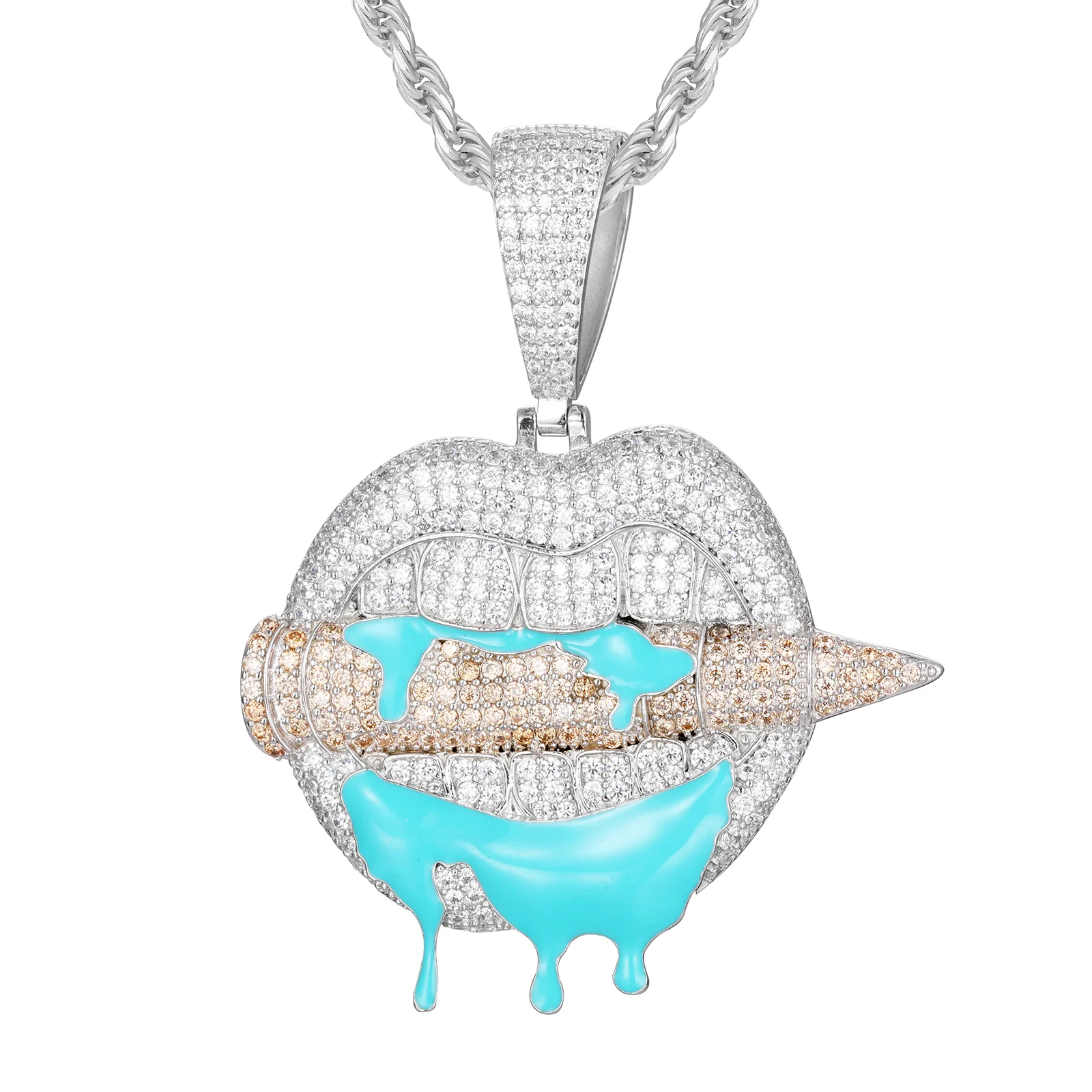 MOISSANITE GLOW IN THE DARK BULLET IN LIPS PENDANT IN STERLING SILVER - Image 6