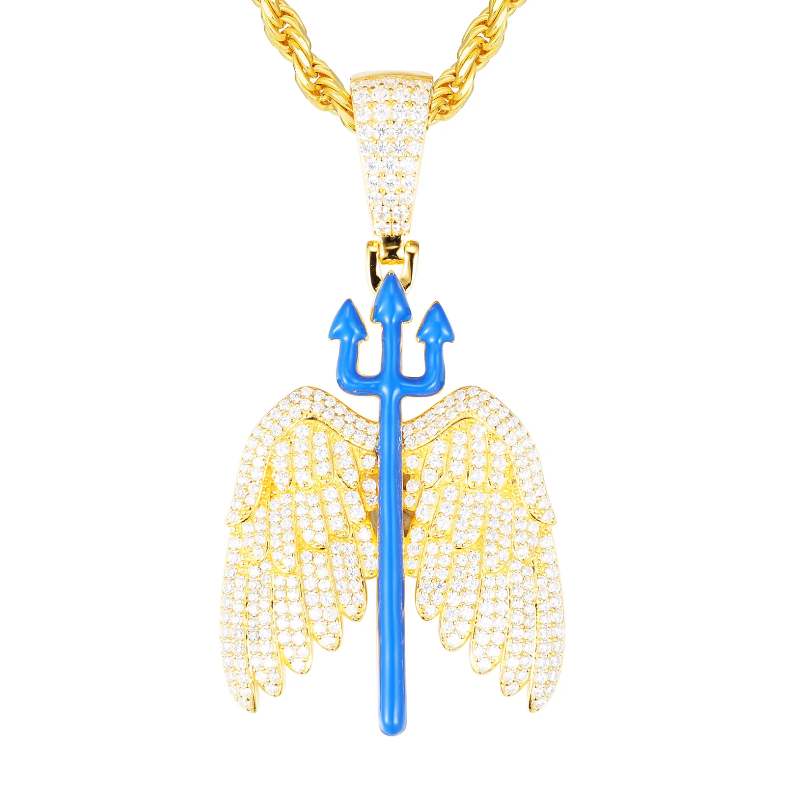 MOISSANITE GLOW IN THE DARK ENAMEL TRIDENT WING PENDANT IN STERLING SILVER - Image 6