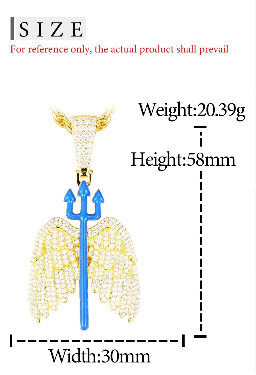 MOISSANITE GLOW IN THE DARK ENAMEL TRIDENT WING PENDANT IN STERLING SILVER - Image 8